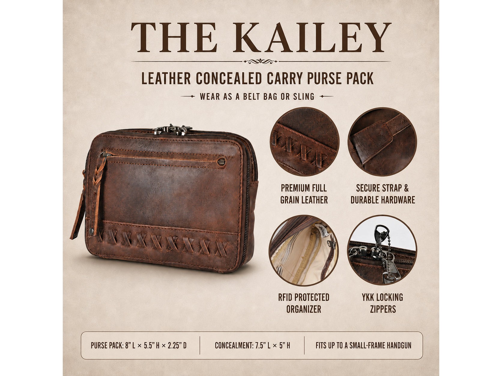 Concealed Carry Kailey Leather Fanny Pack/Sling by Lady Conceal